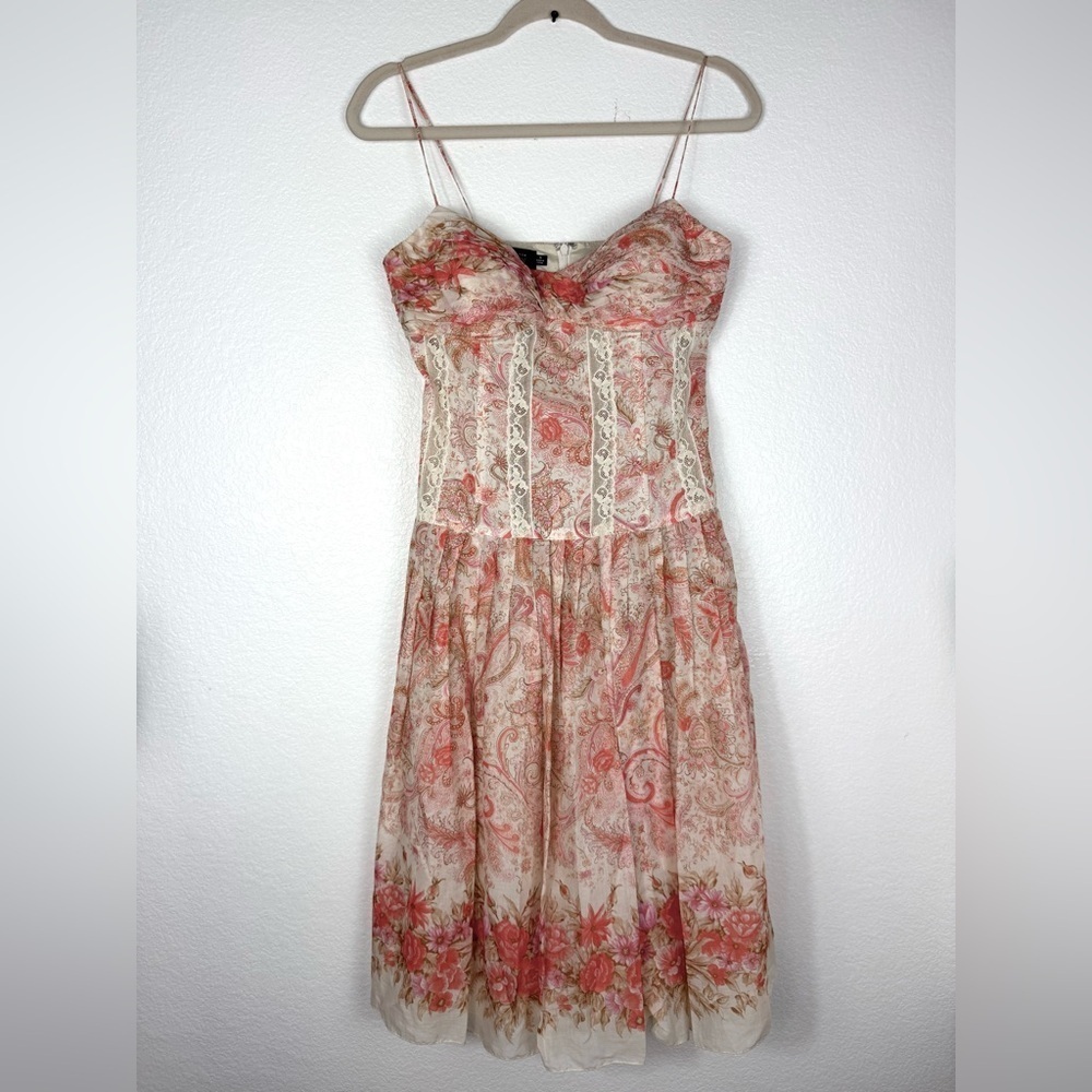Teri Jon Pink and Cream Paisley Midi Dress size 8